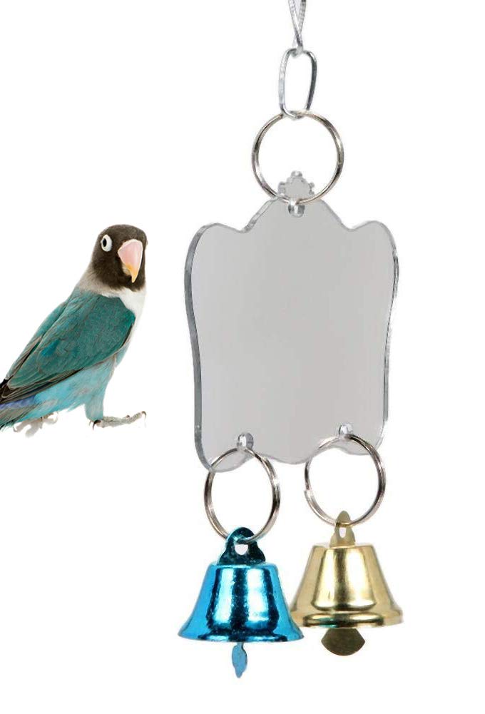 Litewoo Bird Mirror Toy Parrot Hanging Anti-Shatter Mirror Fun Play Toy with Bells for Parakeet Cockatiel Conure Budgie Lovebird Cockatoo Canary Finch Cage Accessories - Image 5